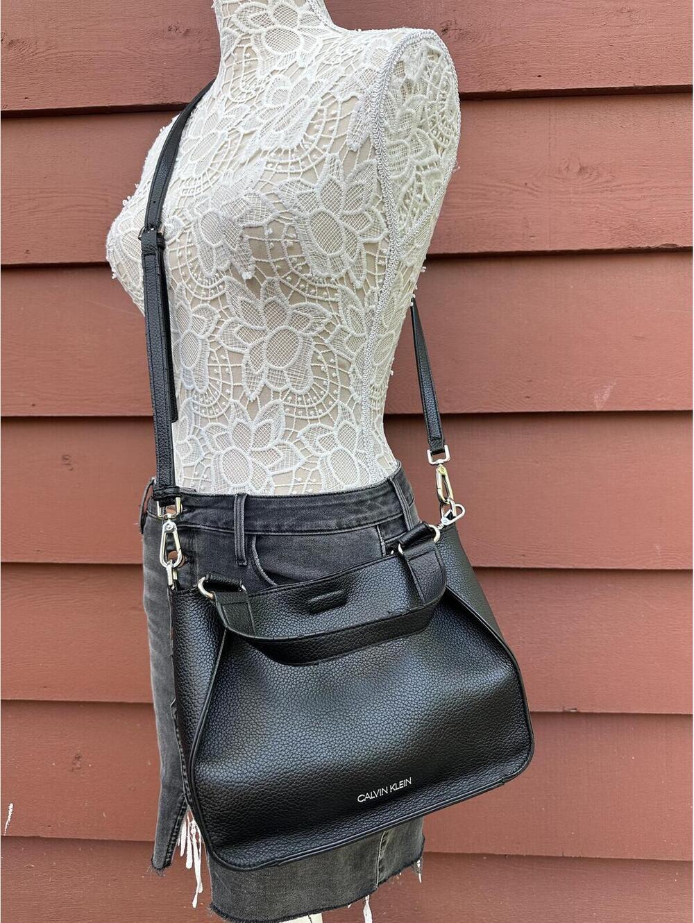 Calvin Klein‎ Black Faux Pebbled Leather Shoulder Bag